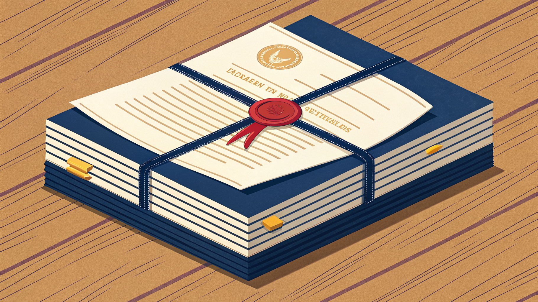 Stack of legal documents with wax seal, isometric illustration